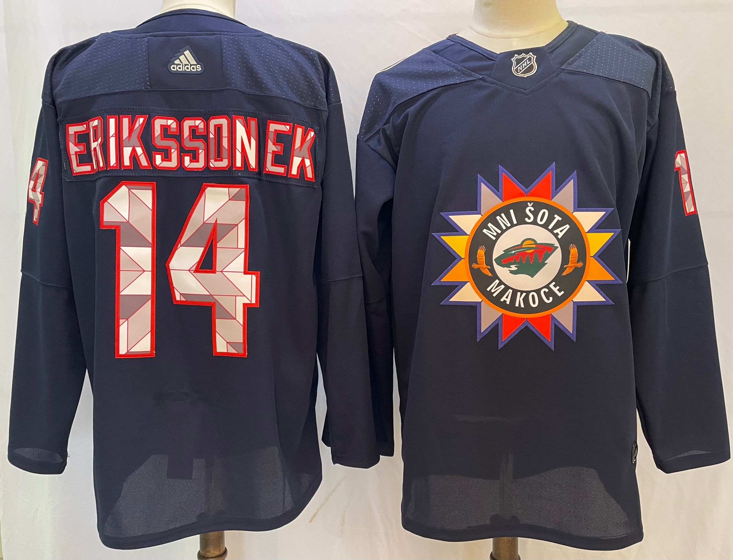 Cheap Men Minnesota Wild 14 Erikssonek Blue New 2022 Adidas NHL Jersey